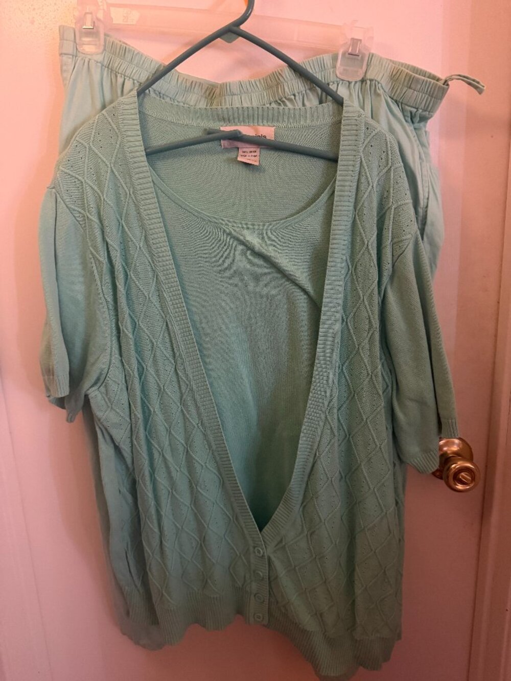 C.D. Daniels Mint Green Cardigan and Pants Set W 2X (Pants) and 2X (Cardigan)